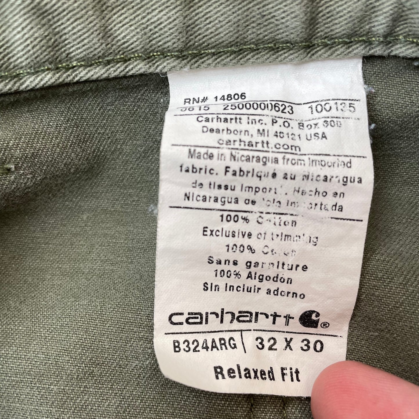 (M) Carhartt Workwear Carpenter Pants olivgrün W32L30