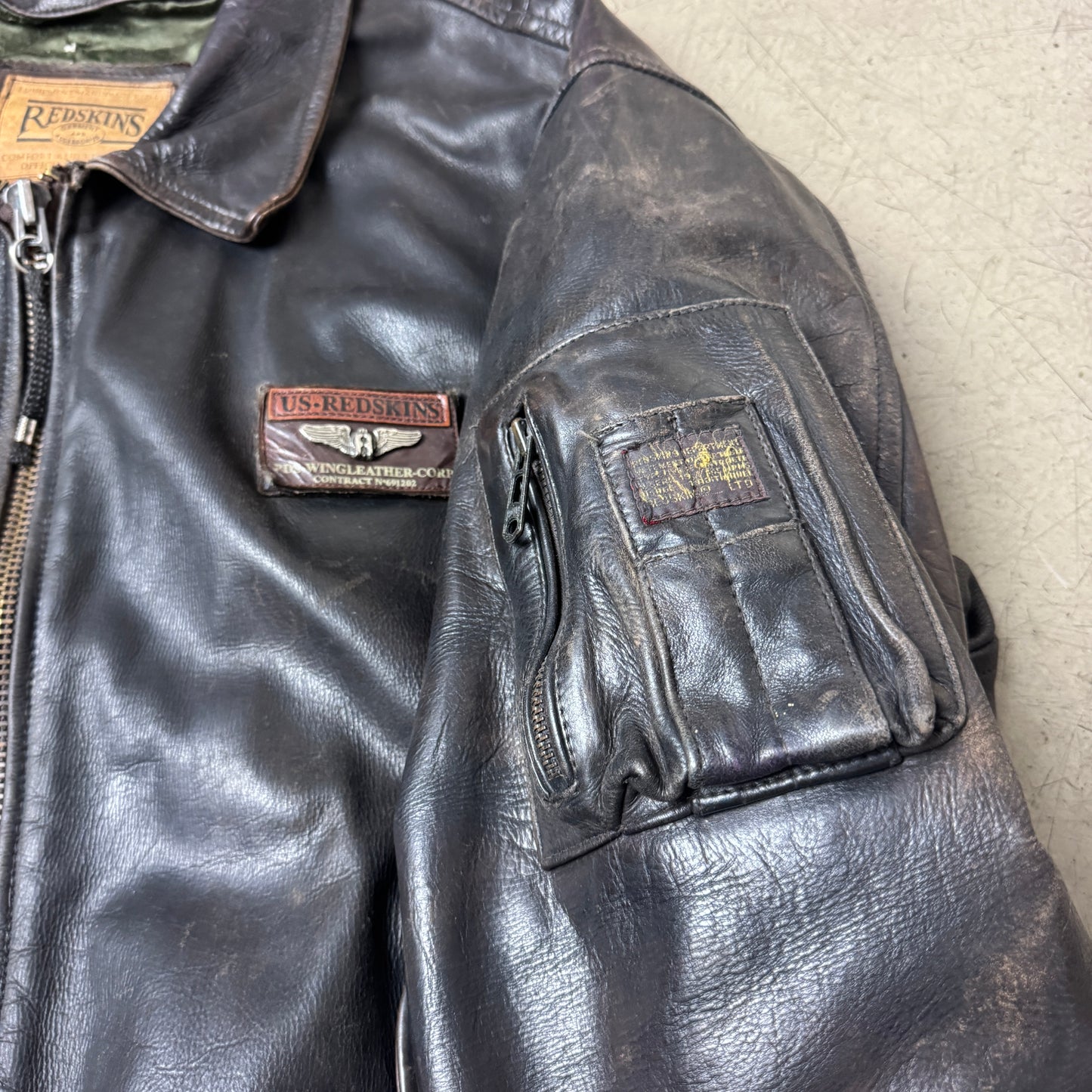 (XXL-XXXL) Rare 1990s Redskins Piloten Lederjacke