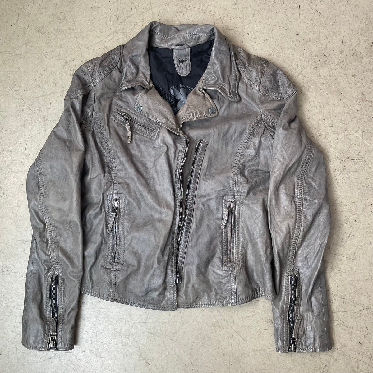 (L) Gipsy Biker Lederjacke Damen grau
