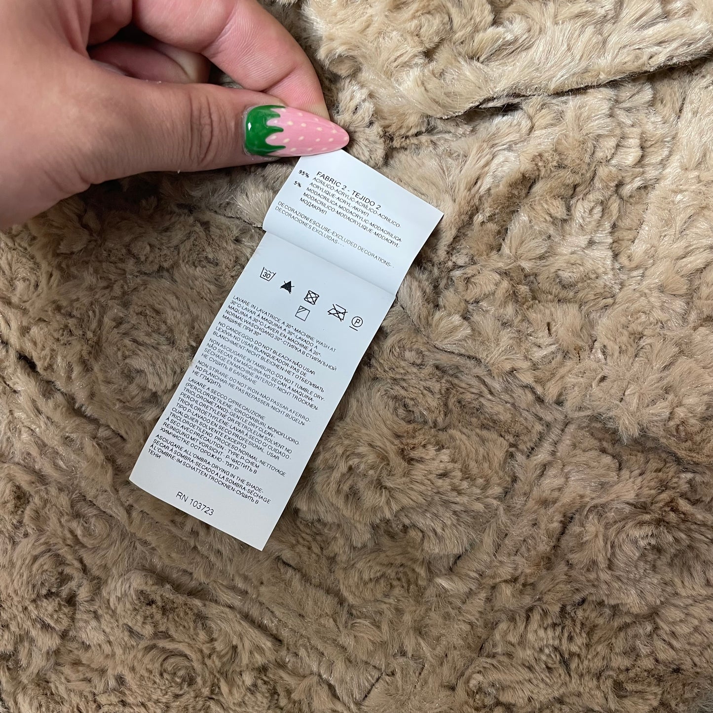 (M) Vintage Armani Jeans Fake Fur Jacke beige braun gefüttert cropped