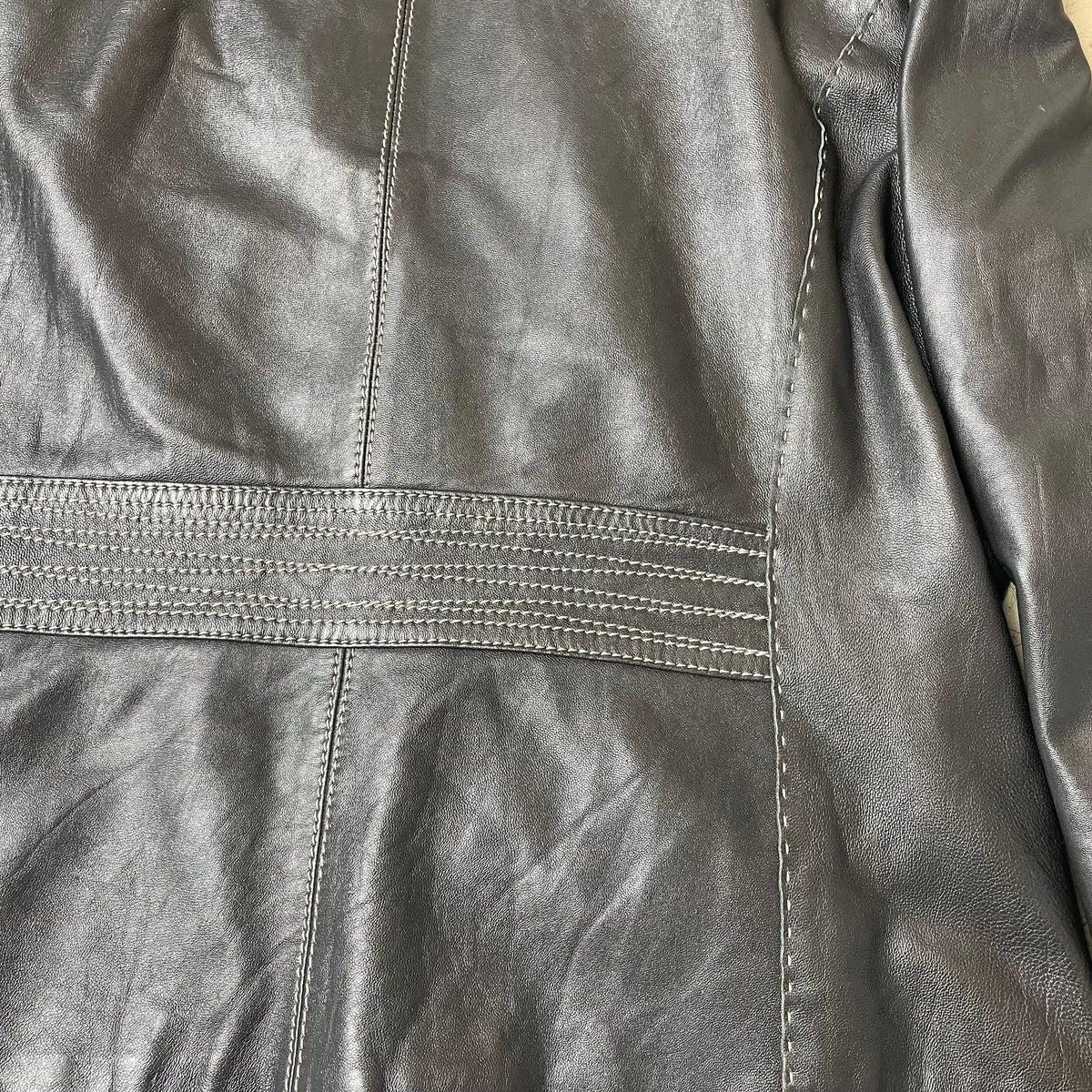 (L-XL) Lederjacke schwarz Kontrastnähte Knopfleiste