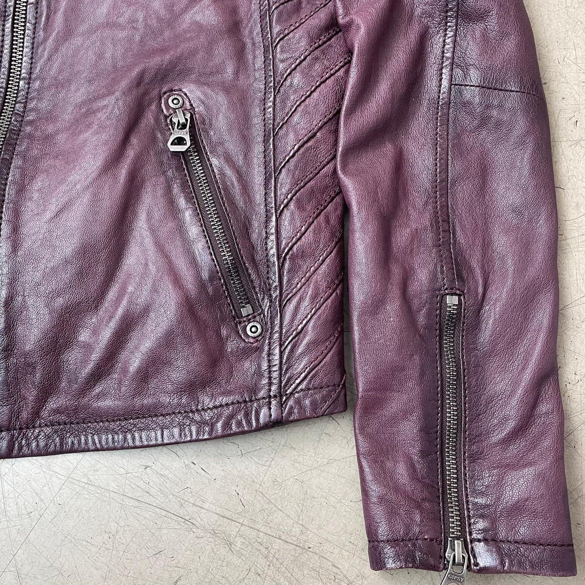 (M) Gipsy Racing Lederjacke Aubergine lila Damen Wmn