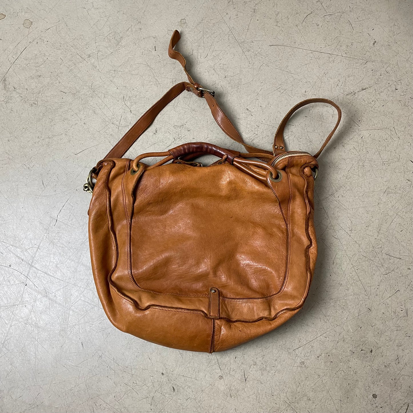 Leather Side Bag Leder Umhängetasche congnac braun
