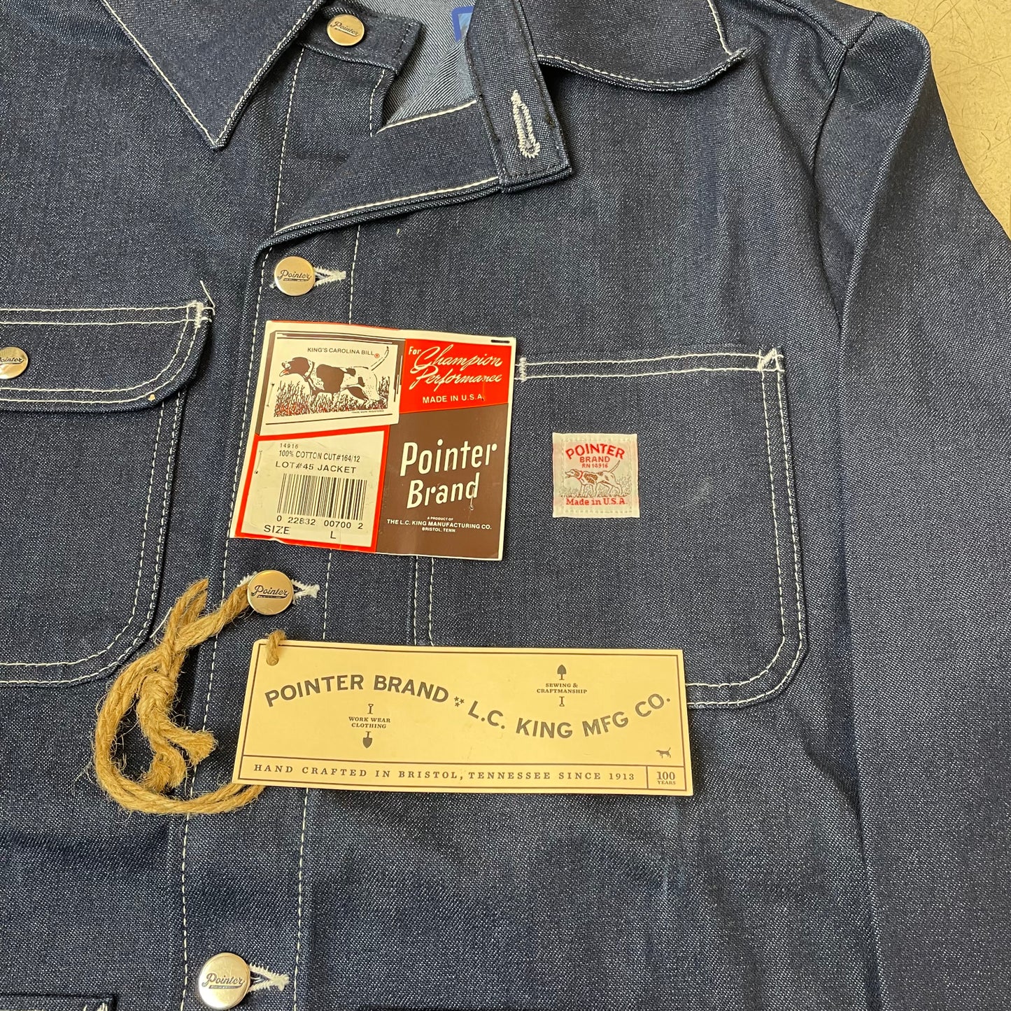 (L) Pointer Brand US Work Chore Denim Jacket Navy blau Lot 45