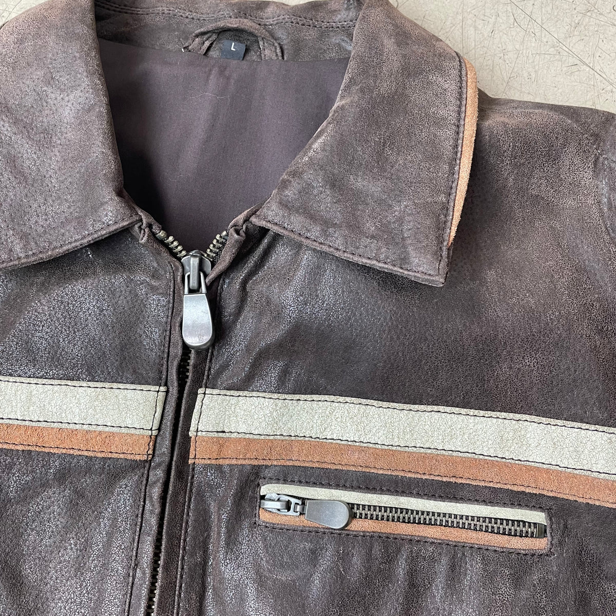 (L) Lederjacke Racing braun creme
