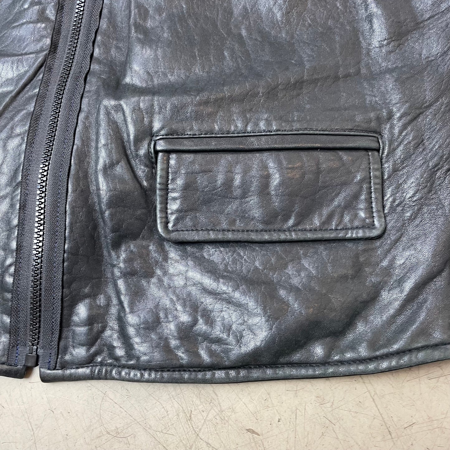 (L) Leder Biker Front Pocket Weste schwarz