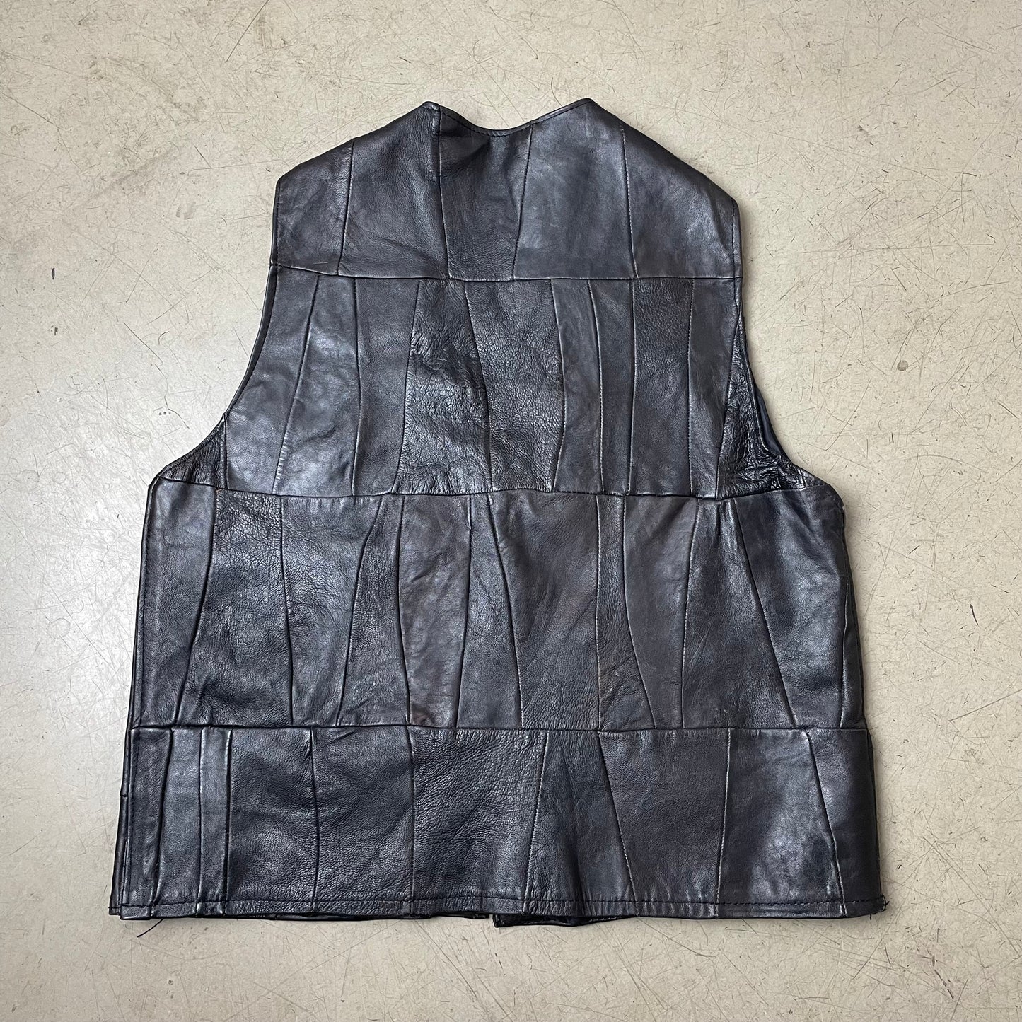 (M) Vintage Lederweste Patchwork schwarz