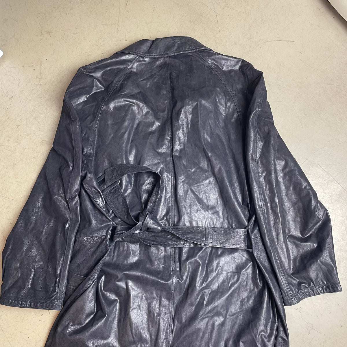 (L) Vintage Marco Baldassari Leder Trench Coat Mantel schwarz lang