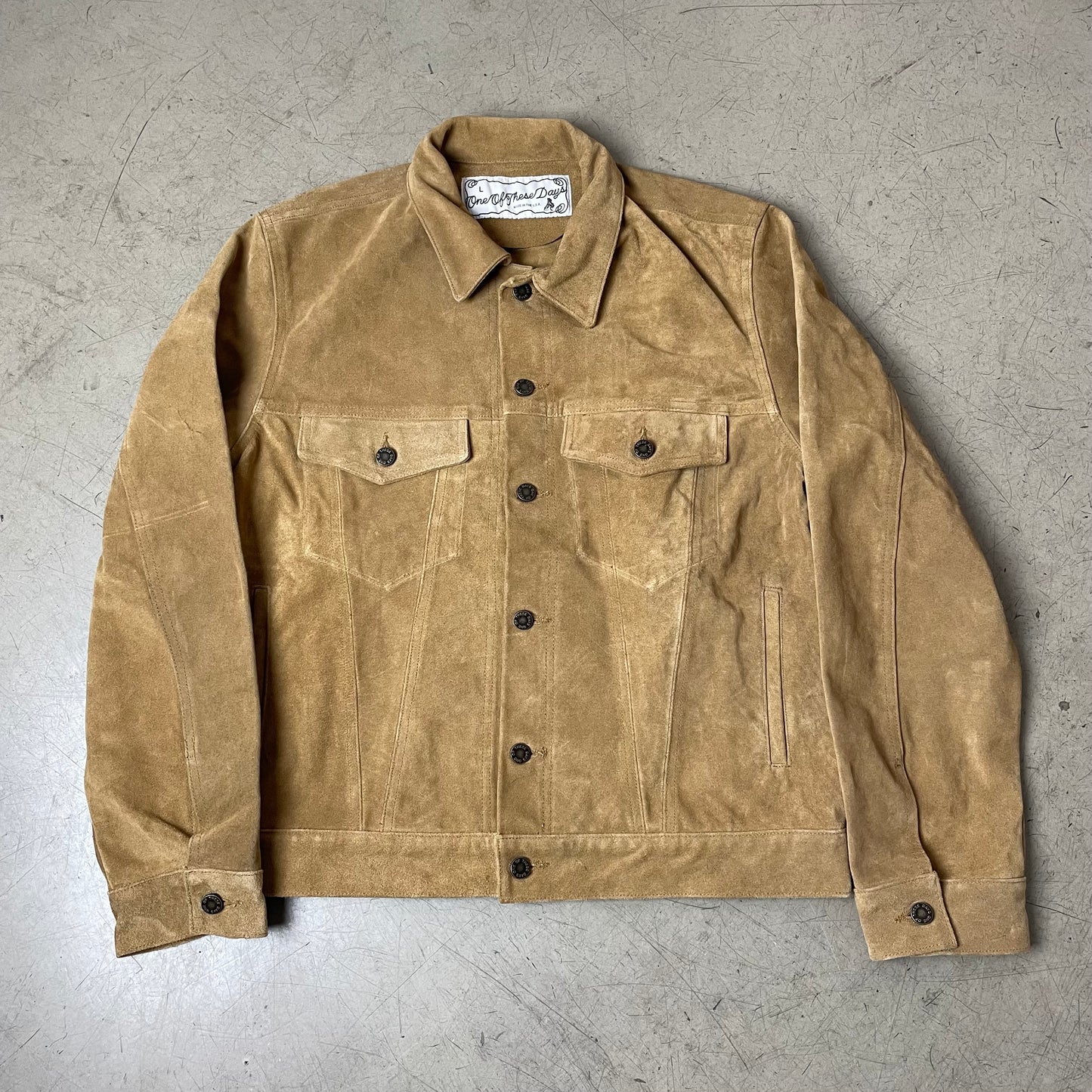 (L) One of These Days Suede Wildleder Trucker Lederjacke Western Cowboy braun