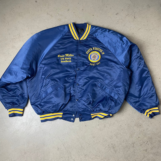 (XL) Vintage US Navy Anerican Legion Satin Bomberjacke blau gelb King Louie