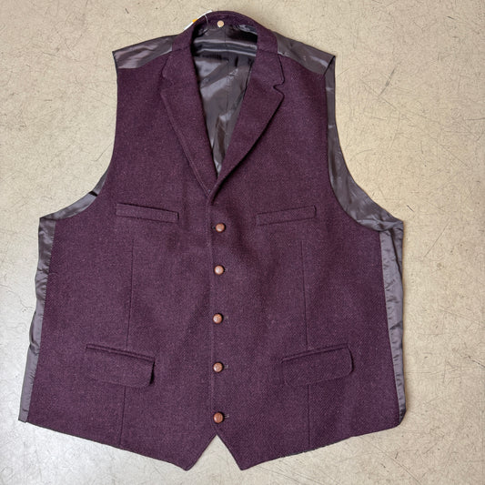 (L-XL) Carl Gross Harris Tweed Weste dunkelrot Burgundy Wolle EU58