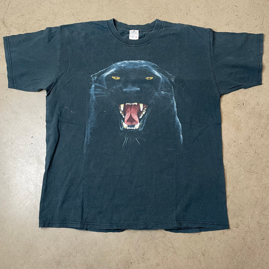 (XL) Vintage Black Panther Animal Print Tshirt faded Black