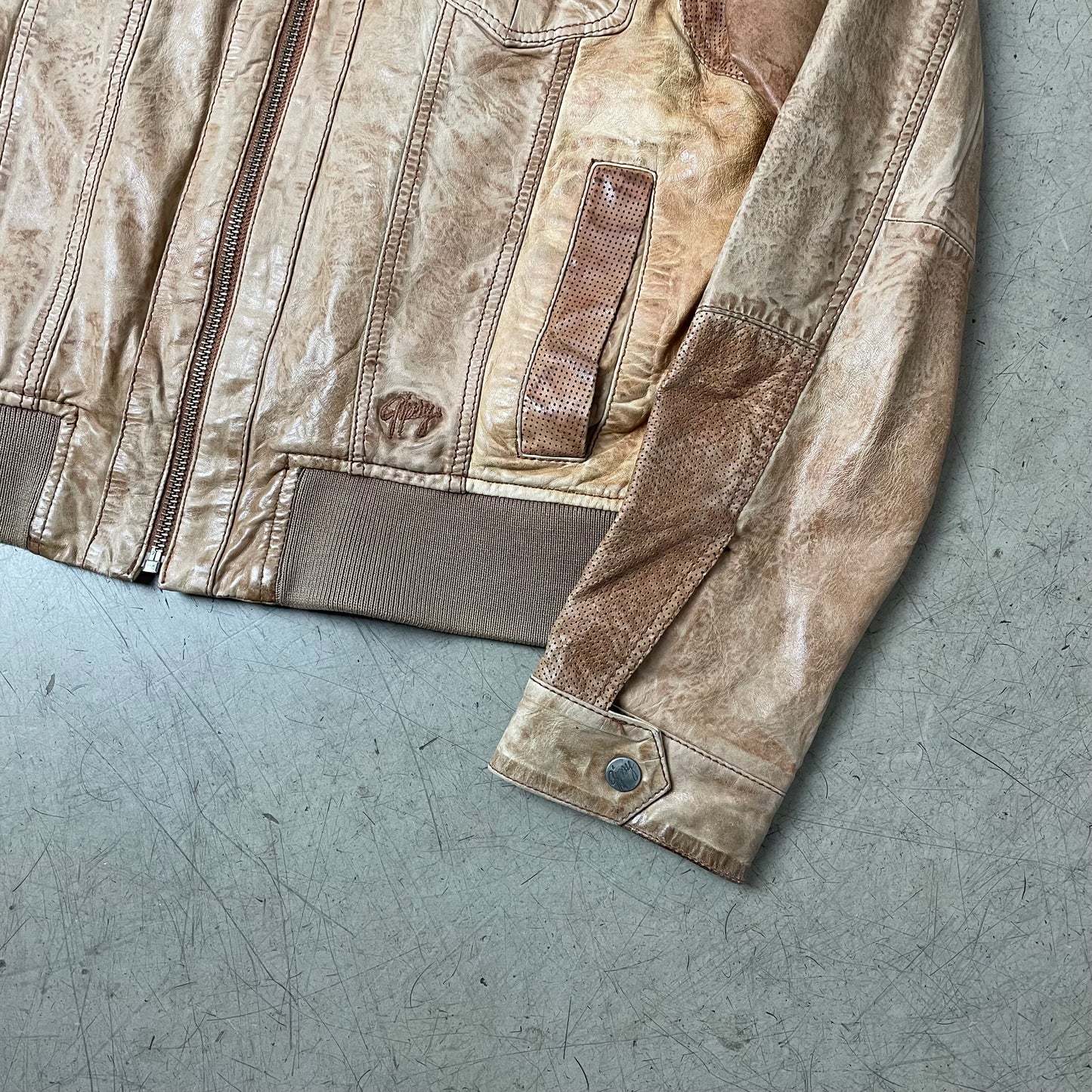 (M) Faded Repaired Gipsy Lederjacke braun Creme