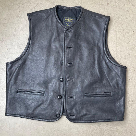 (L) Vintage Cable Car Leder Weste Biker schwarz