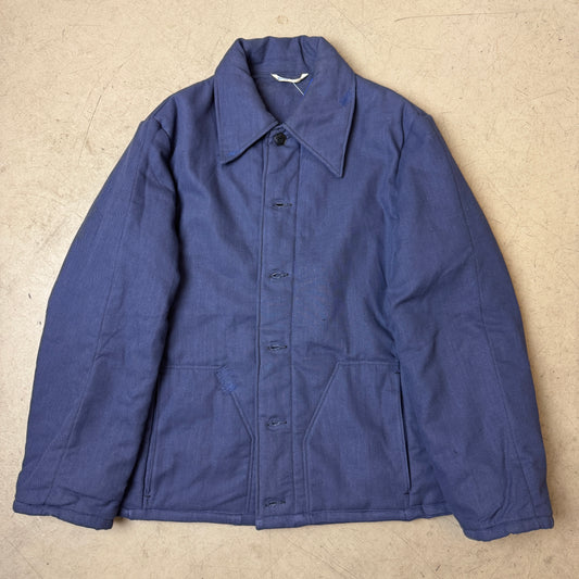 (M-L) 1980s Padded French Work Jacket Faded Blau