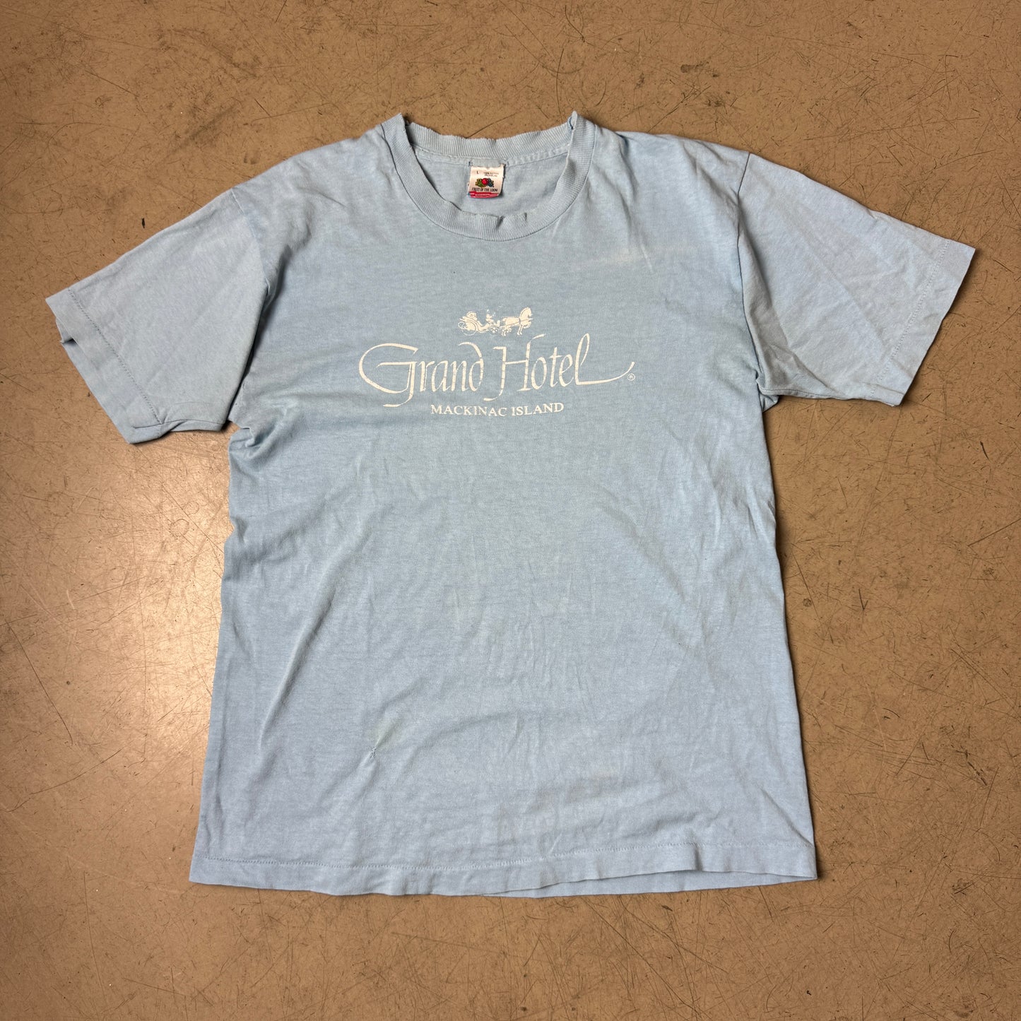 (L) 1990s Grand Hotel Souvenir Tshirt Single Stitch Hellblau