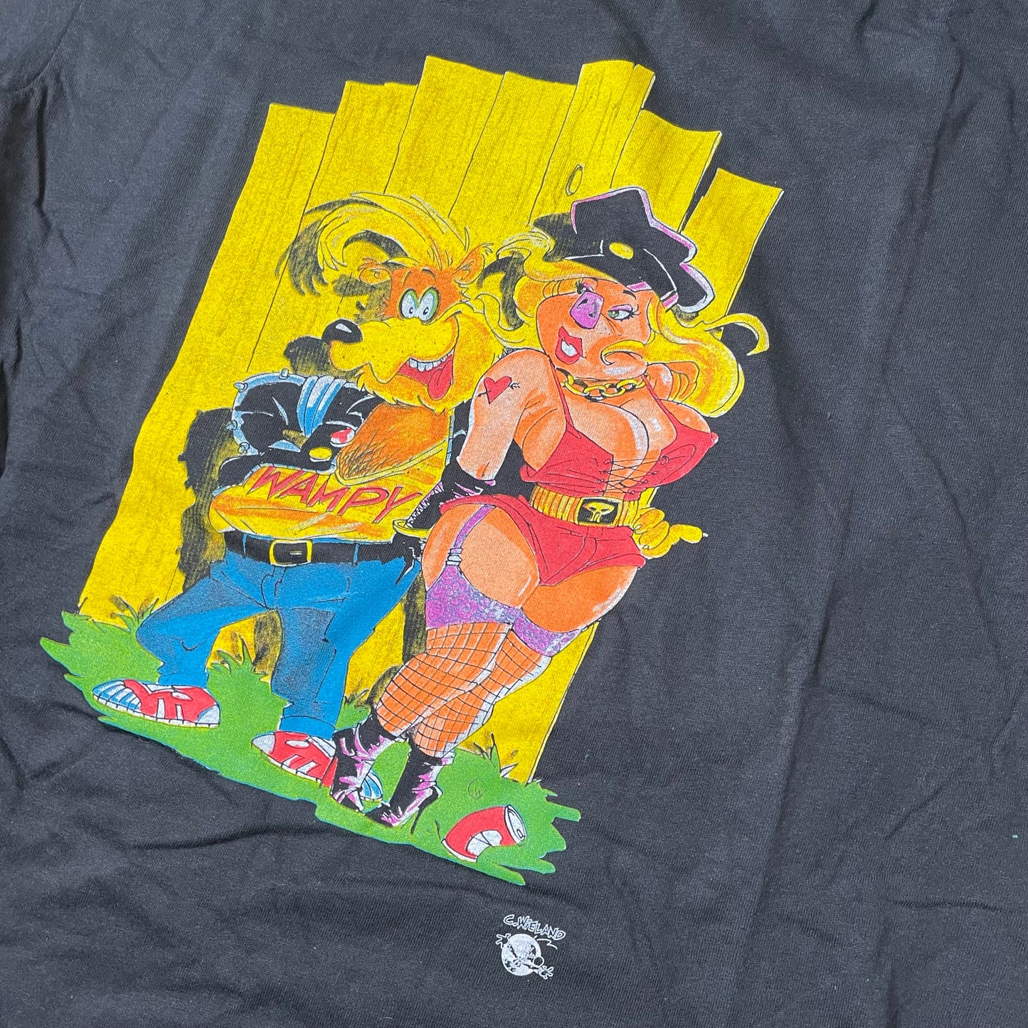 (L-XL) 1990s Screenstars Wampy Print Tshirt schwarz