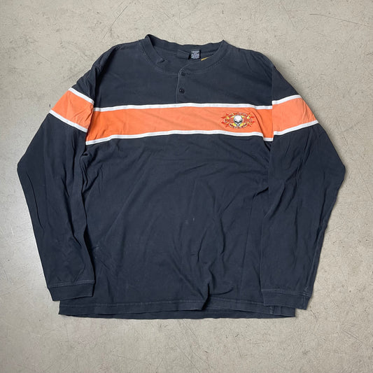 (XL) Milwaukee Biker Flames Henley Longsleeve schwarz orange