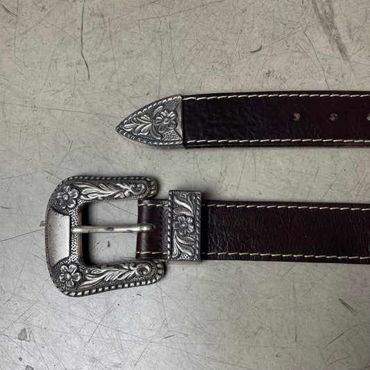 Vintage Western Ledergürtel dunkelbraun Brass Schnalle 108cm