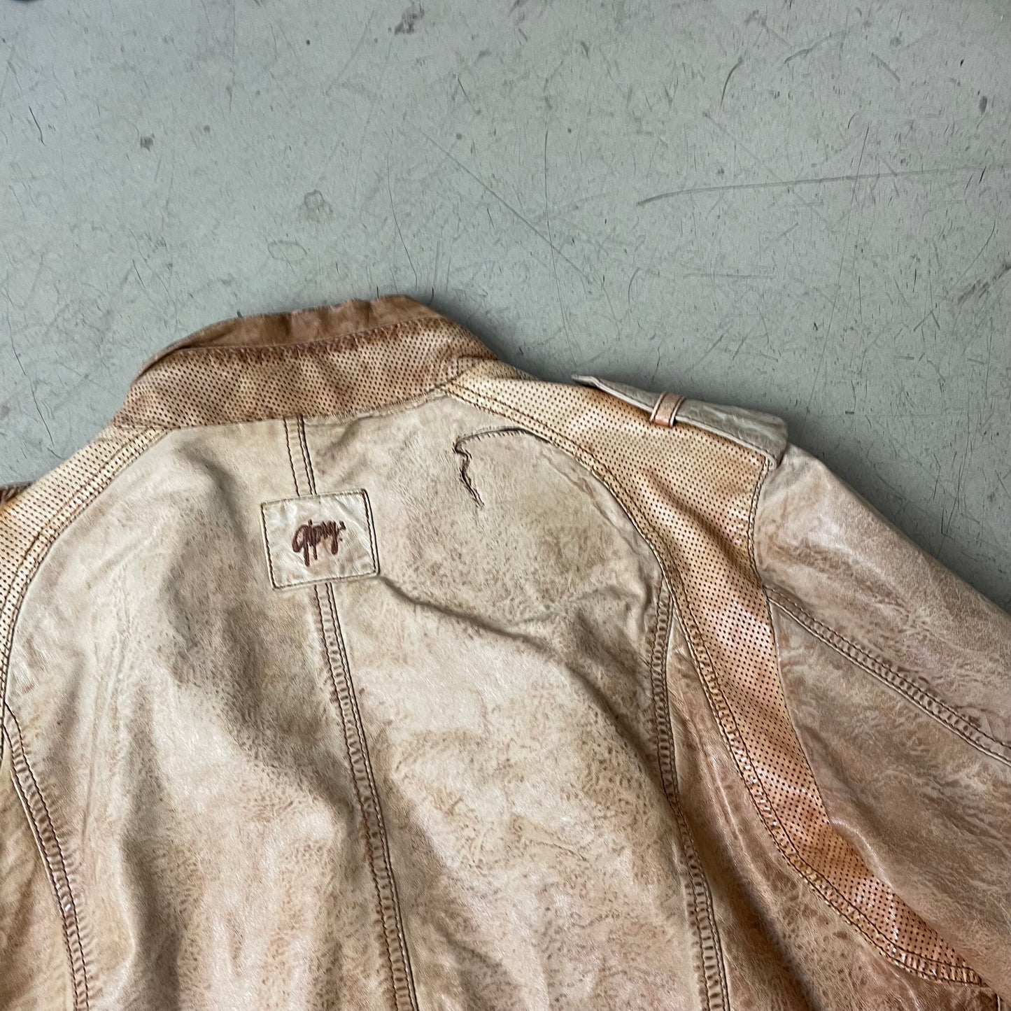 (M) Faded Repaired Gipsy Lederjacke braun Creme