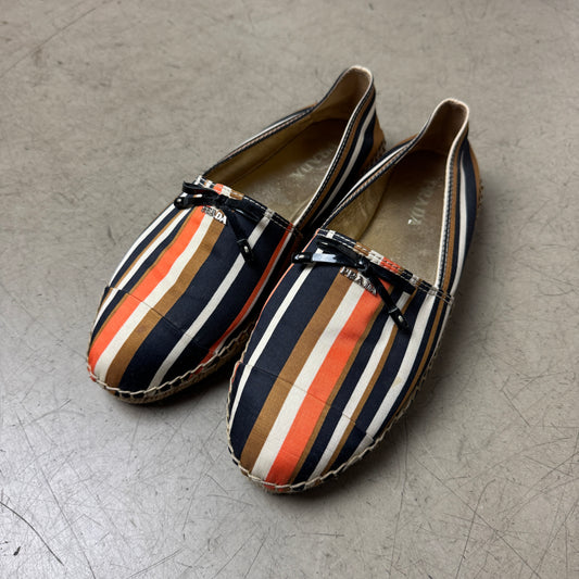 (38) Prada Striped Espadrilles Sandals