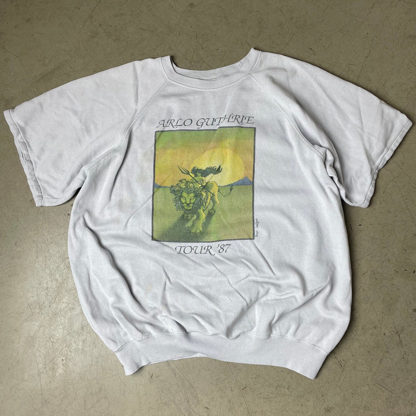(L) 1987 Vintage Arlo Guthrie Tour Band Shirt „Alice‘s Restaurant Massacree“