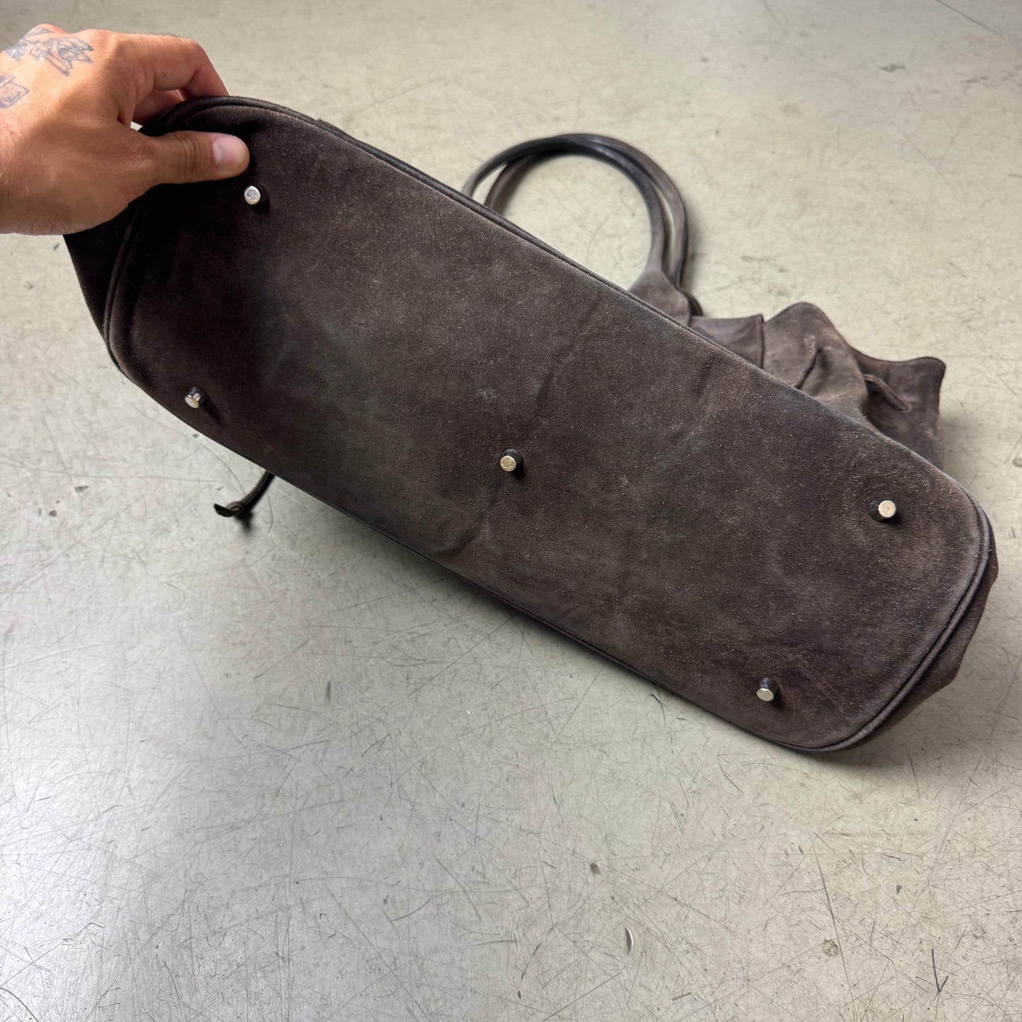 Unützer Leder Bag Handtasche dunkelbraun Wildleder Handmade in Italy