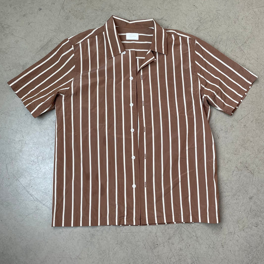 (L) Aime Leon Dore Kurzarm Hemd Shirt gestreift braun weiß