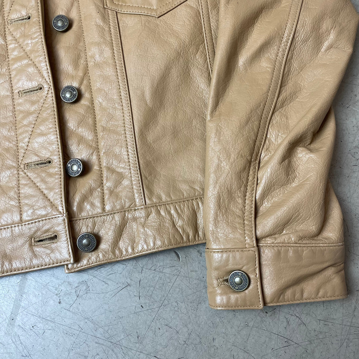 (M) Vintage Trucker Leder Jacke beige Wmn