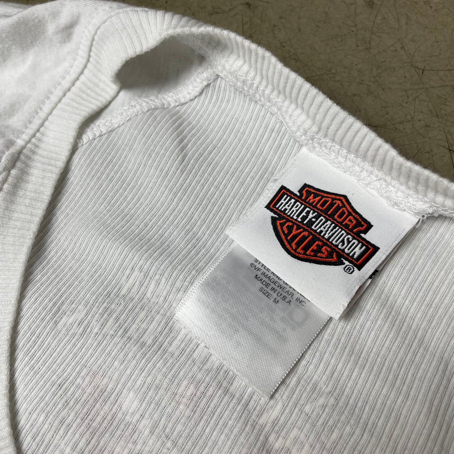 (M) 2000s Y2K Harley Davidson Ribbed Wmn Tshirt weiß Strasssteine Heart