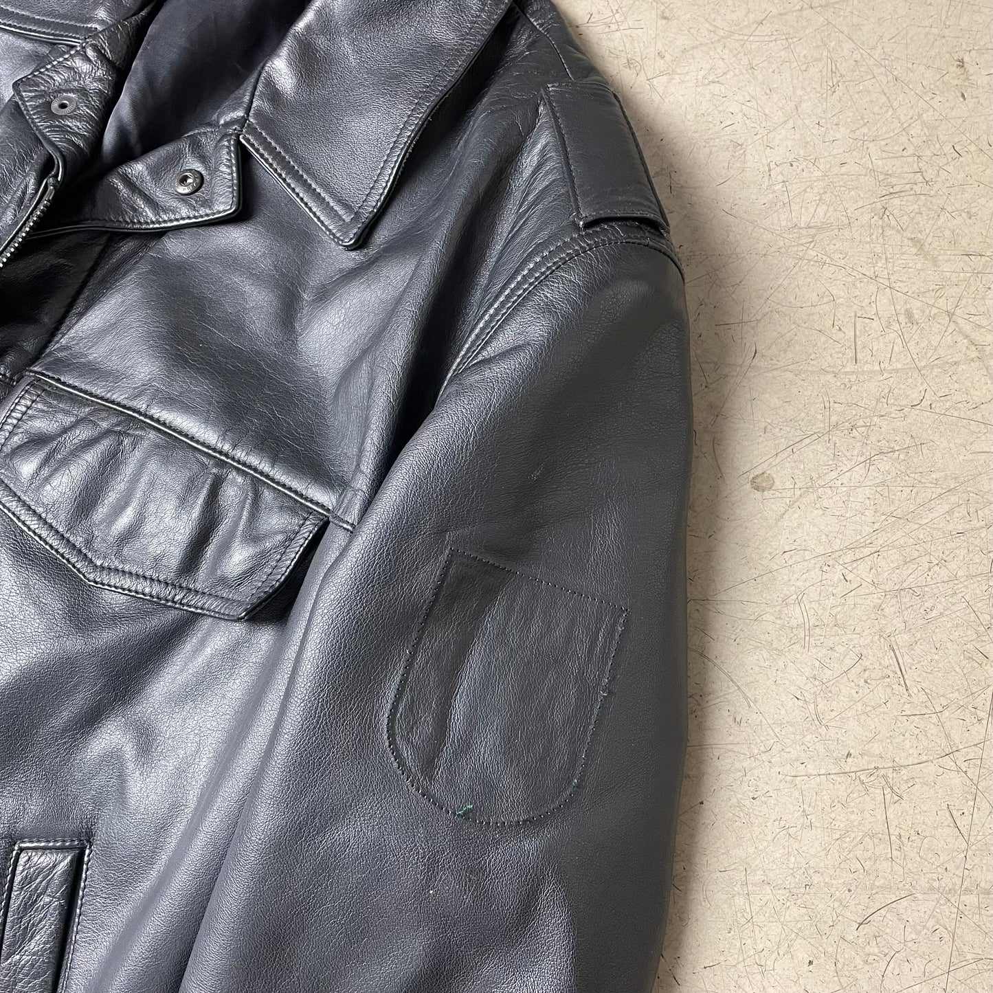 (L-XL) Vintage Striva Polizei Lederjacke schwarz 52