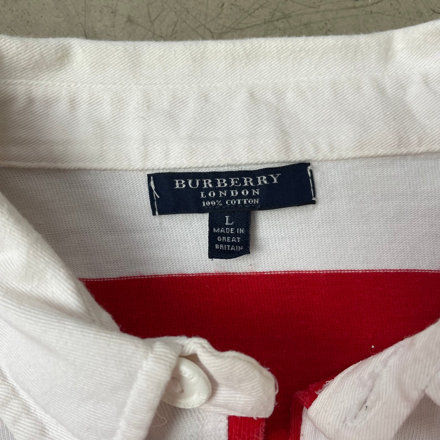 (L) Burberry Rugby Langarm Polo Longsleeve Shirt Rot Weiß gestreift