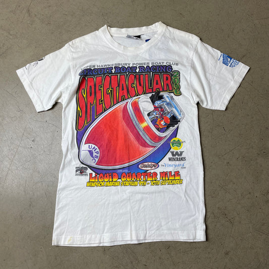(S) Vintage Speed Boat Liquid Quarter Mile Tshirt weiß