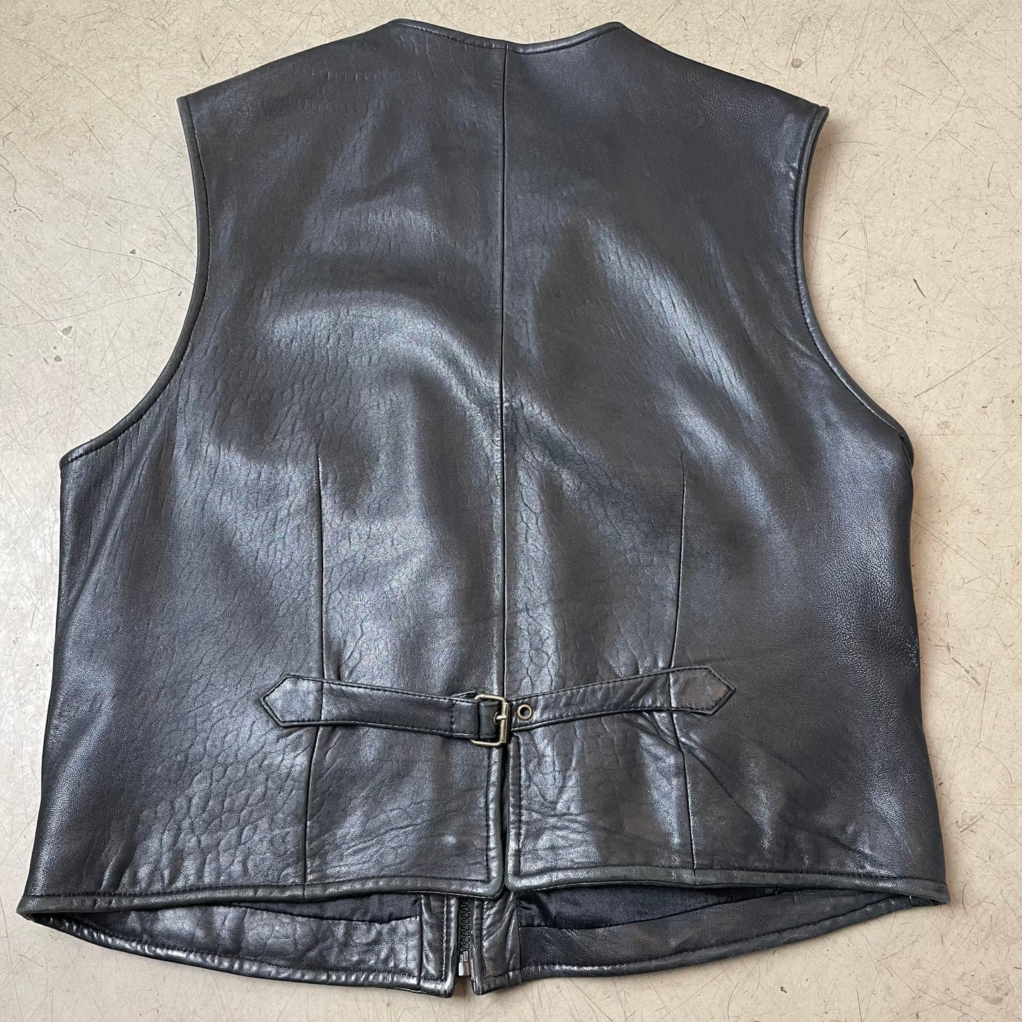 (L) Leder Biker Front Pocket Weste schwarz