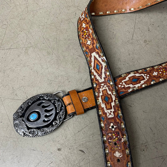 Vintage Native American Bear Claw Ledergürtel braun 130cm