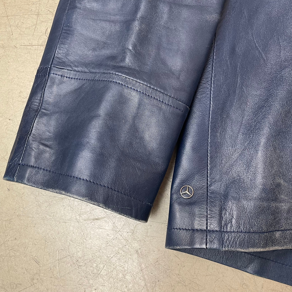 (XL) Vintage Mercedes Benz Lederjacke Mantel faded blau