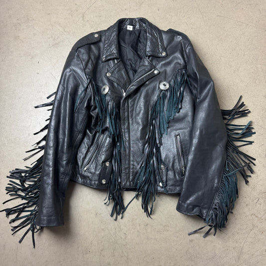 (L-XL) Western Biker Lederjacke schwarz