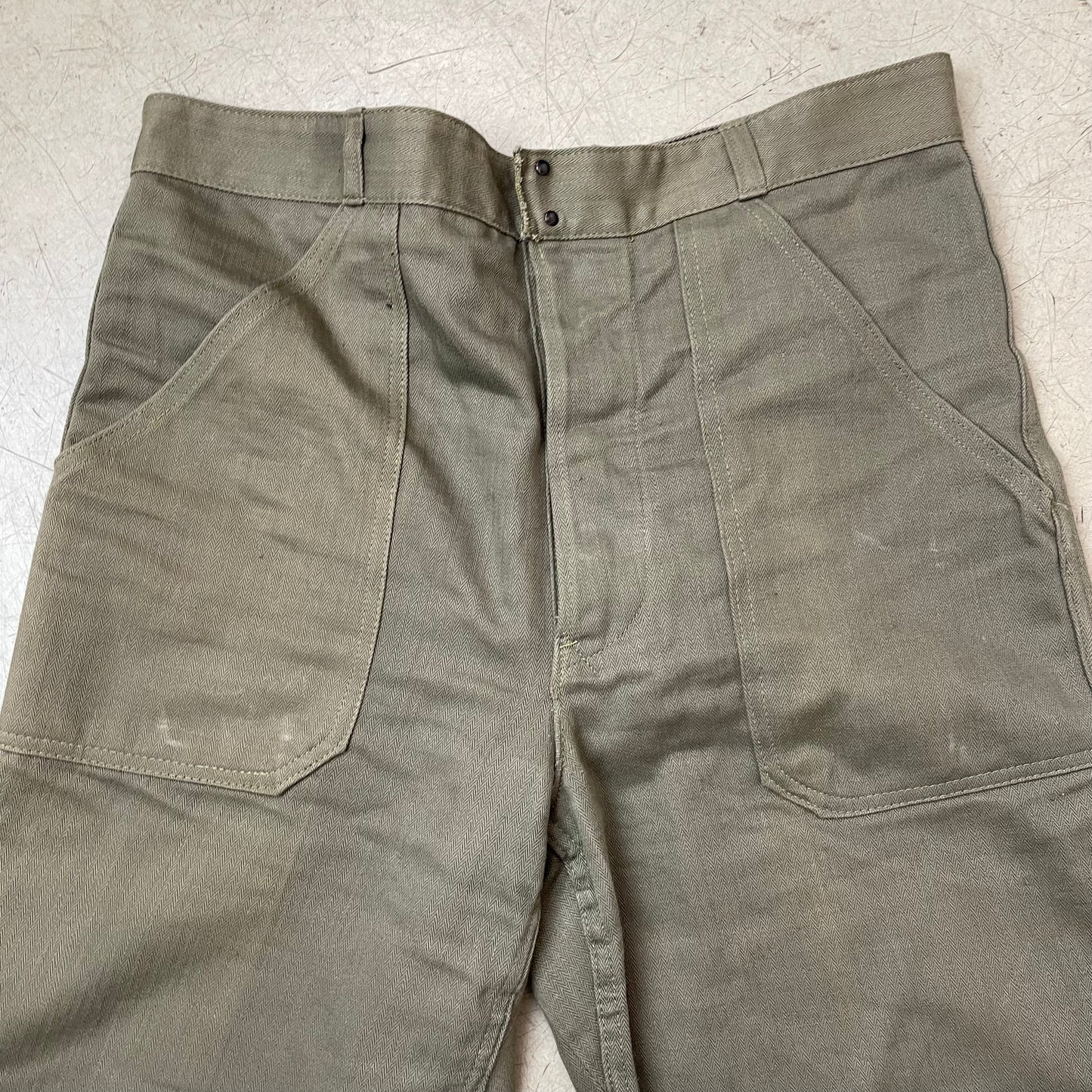 (L) 1970s Front Pocket Utility Fatigue Pants Workwear olivgrün