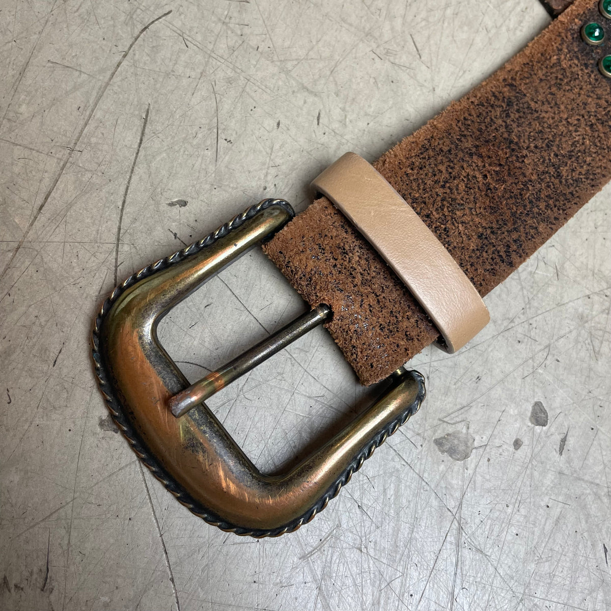 Vintage Studded Western Ledergürtel Türkis braun 114cm