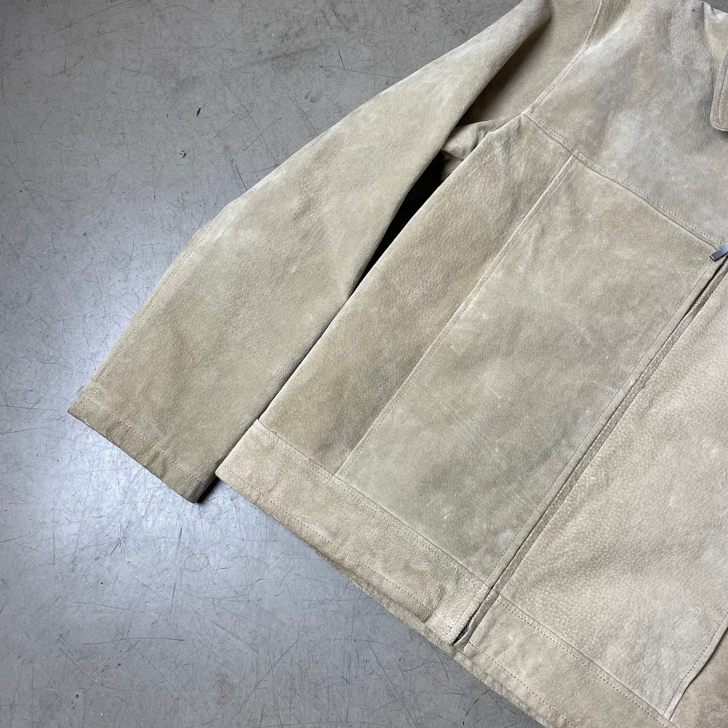 (M) Lederjacke creme beige hüftlang Kragen