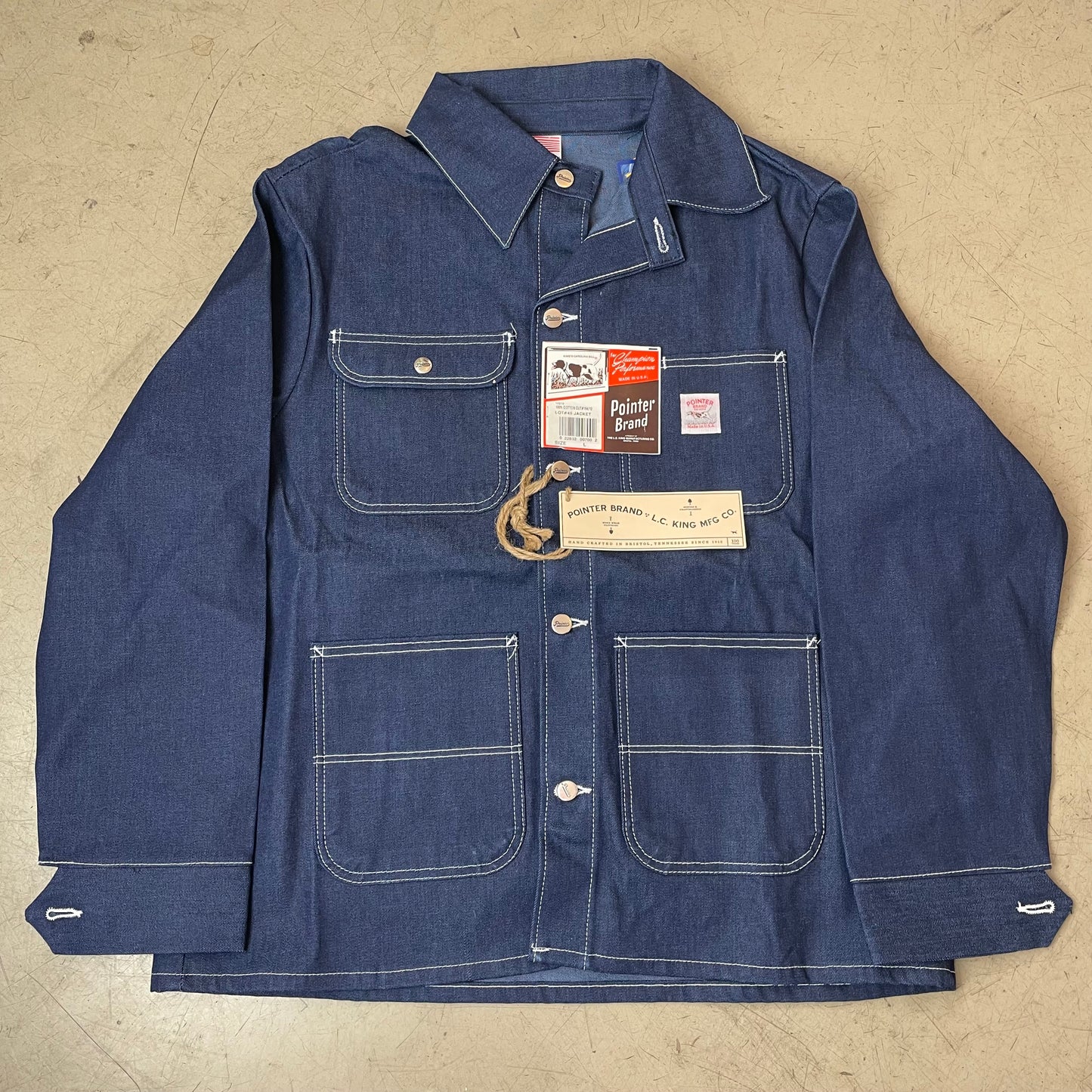 (L) Pointer Brand US Work Chore Denim Jacket Navy blau Lot 45