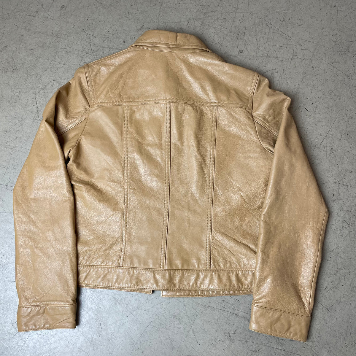 (M) Vintage Trucker Leder Jacke beige Wmn