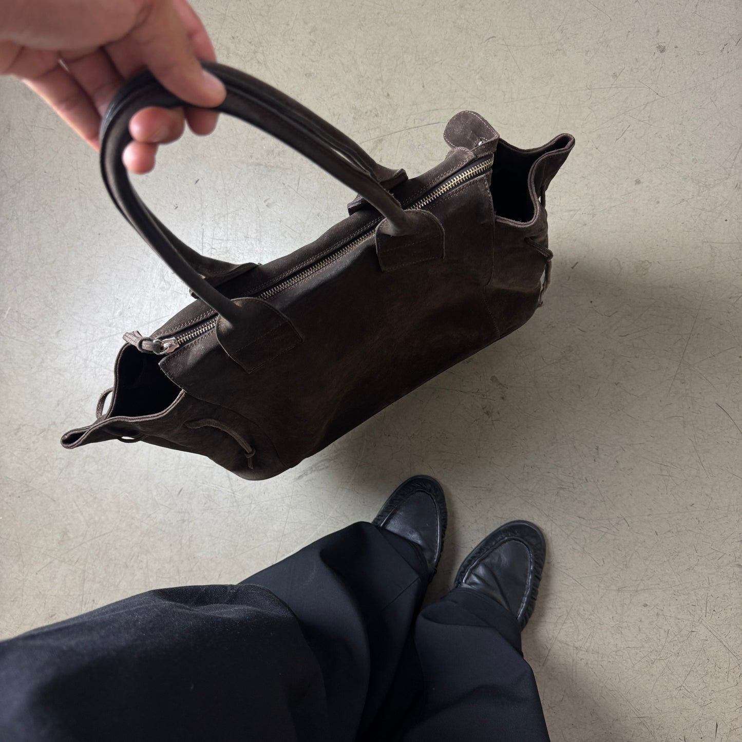 Unützer Leder Bag Handtasche dunkelbraun Wildleder Handmade in Italy