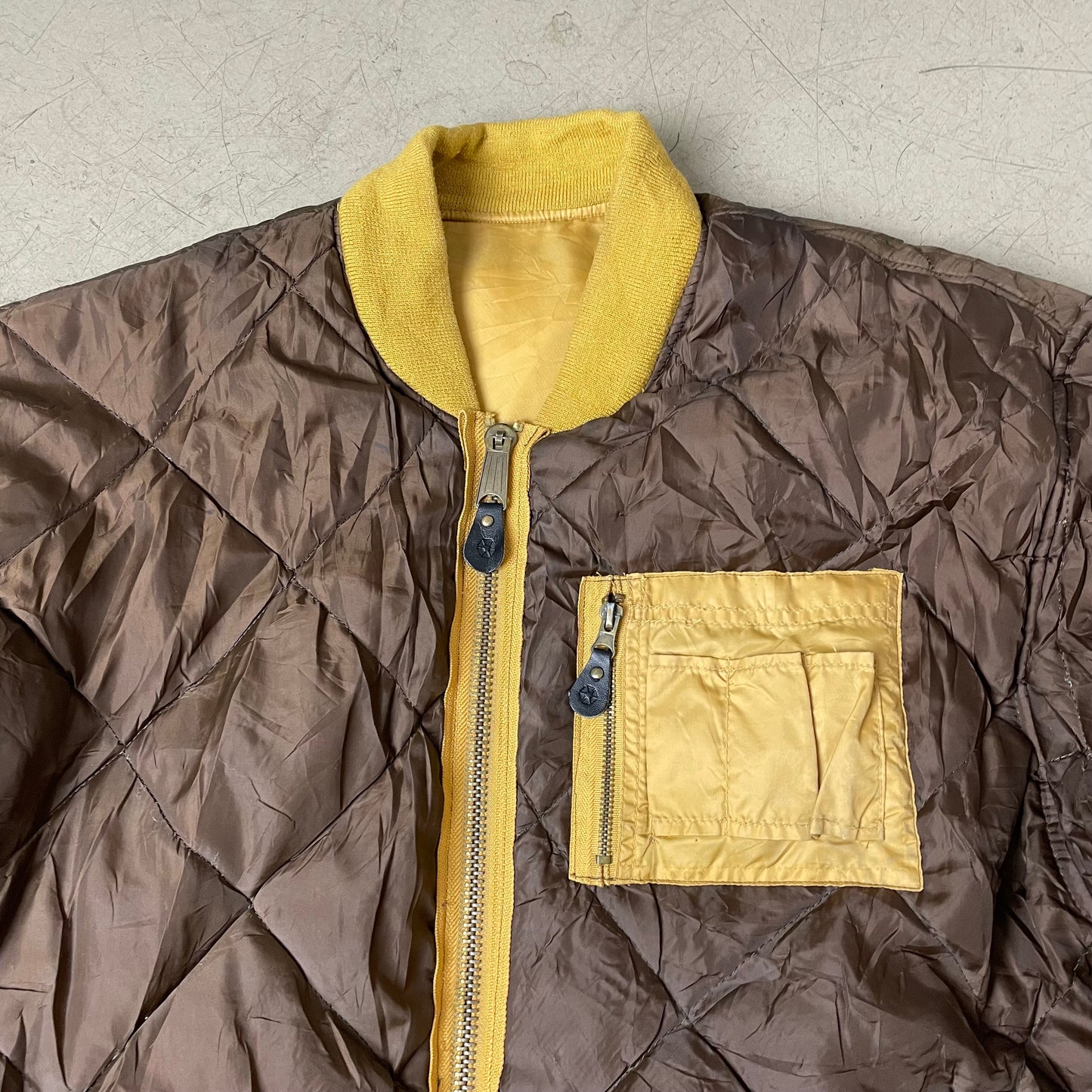 (L) Vintage Southpole Cropped Bomberjacke Wendebar braun gelb