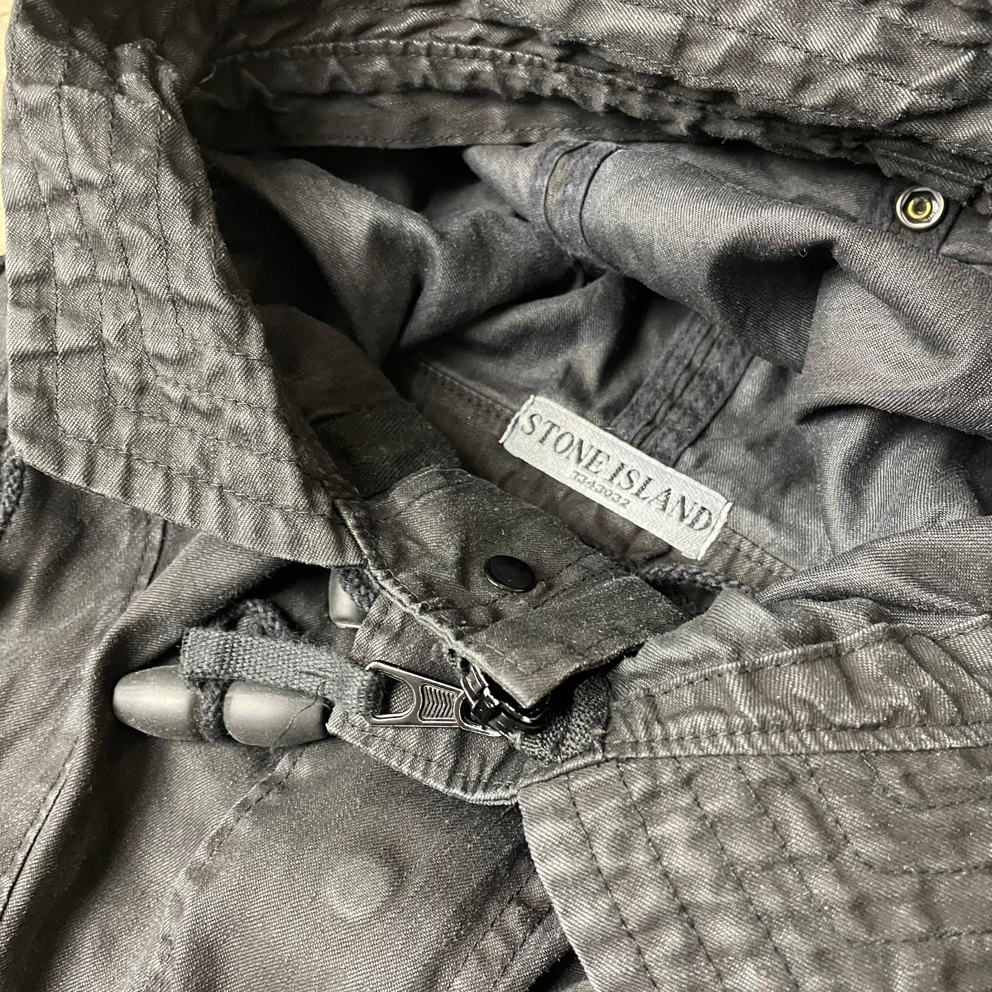 (M-L) Stone Island AW 2008 Lino Tela Hooded Jacket Waxed Cotton Black