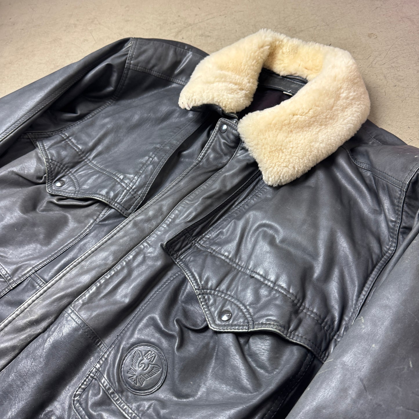 (XXL) Piloten Lederjacke mit Wollkragen