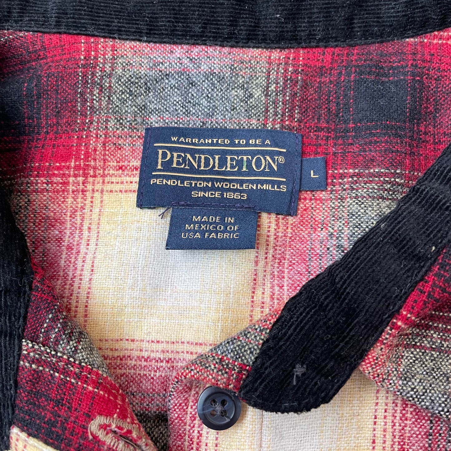 (M-L) Pendleton Flanellhemd Shirt kariert schwarz beige rot