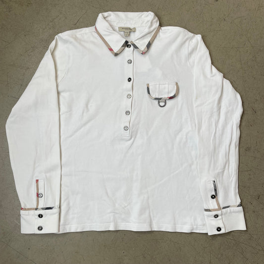 (L) Wmn Burberry Polo Longsleeve Langarm weiß Damen