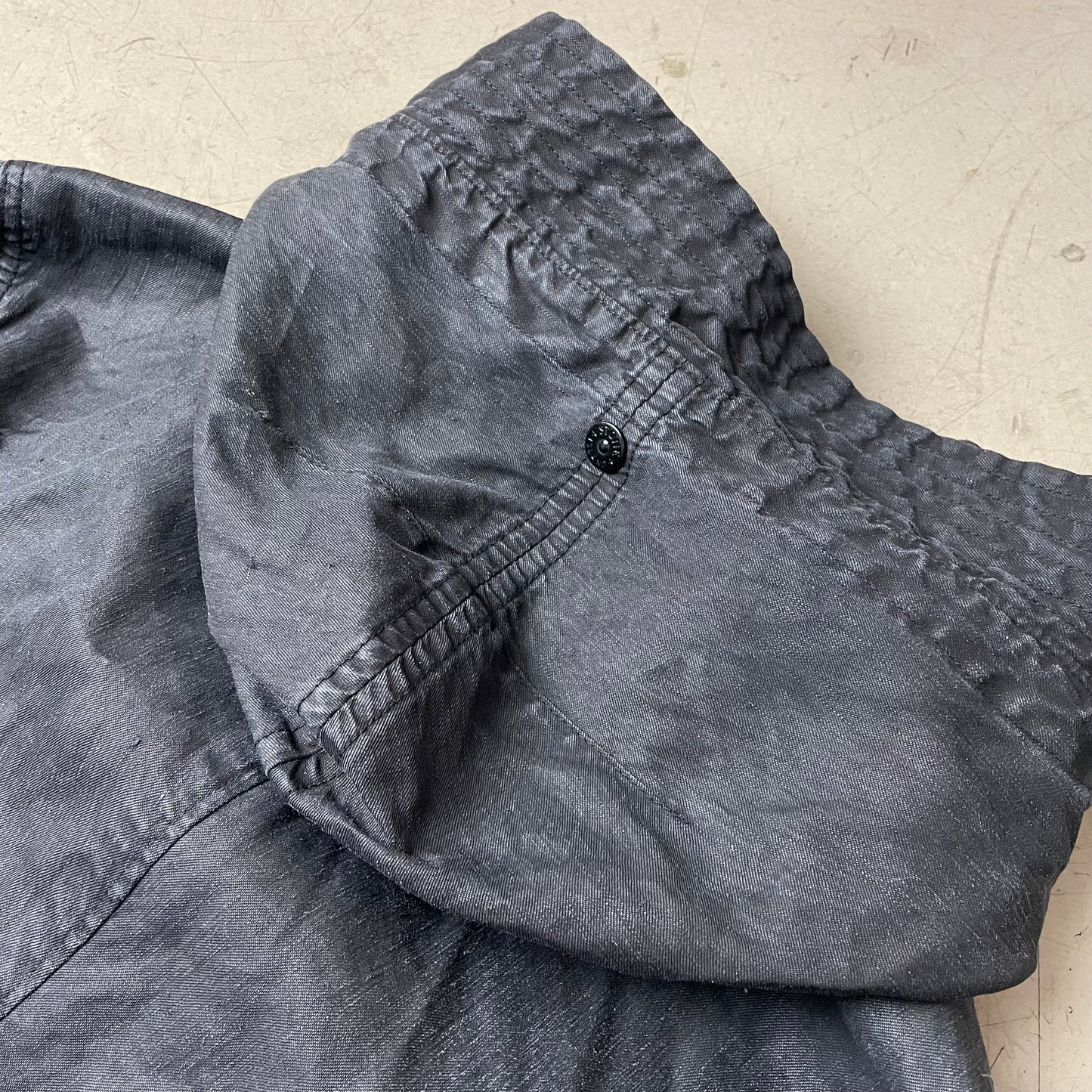 (M-L) Stone Island AW 2008 Lino Tela Hooded Jacket Waxed Cotton Black