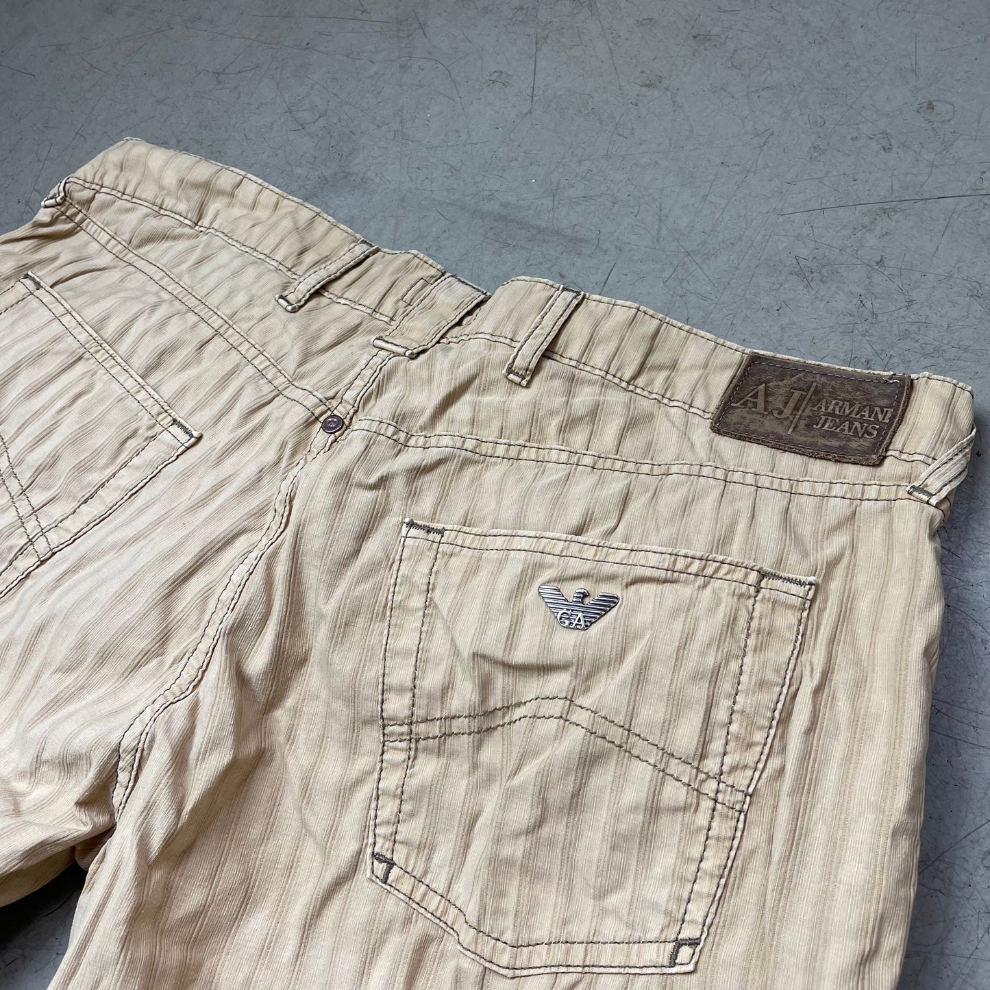 (XL) Vintage Armani Jeans Stoffhose beige Striped breit W38